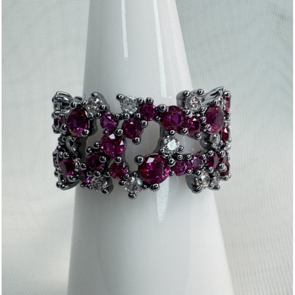 Size 6 Bomb Party July Ring - RG23629 "Everlasting Embrace" Ruby CZ On Hematite